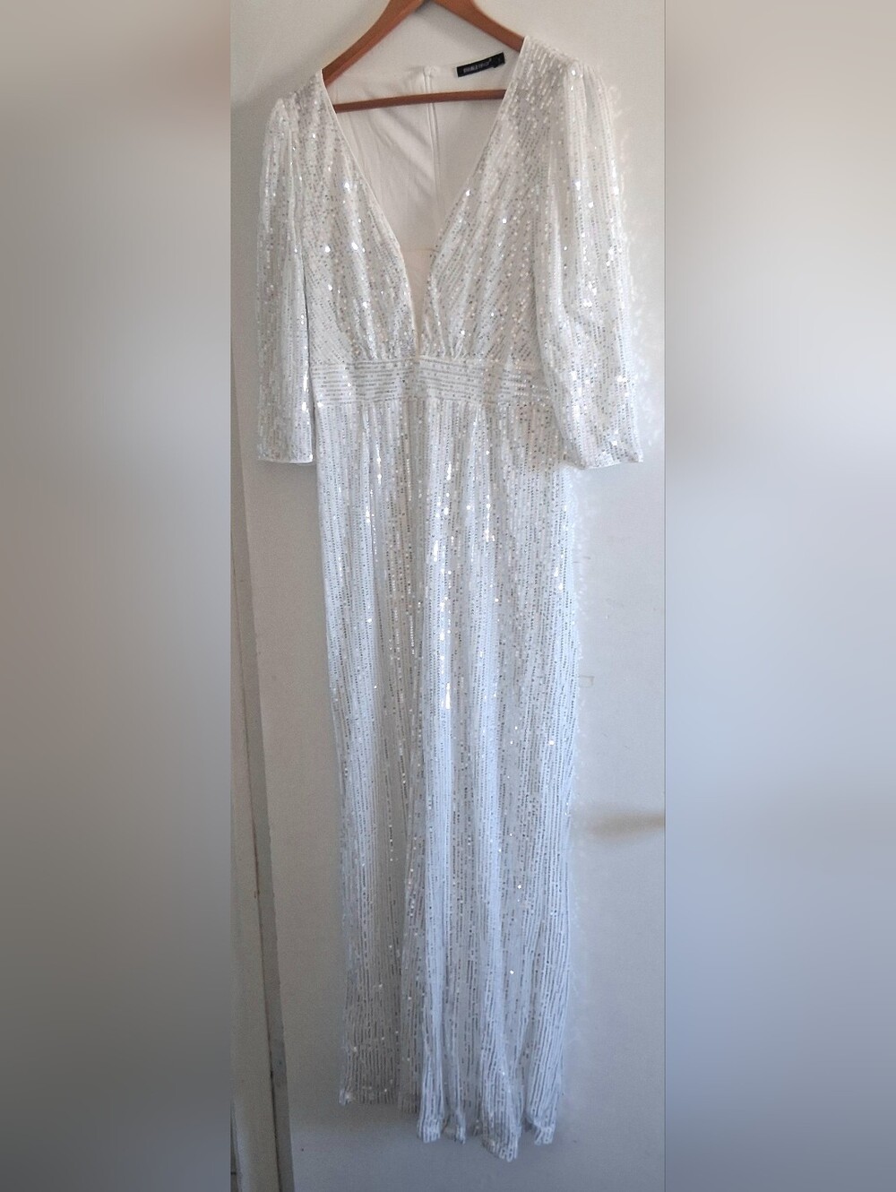 Sparkling White/ Silver Sequin V-Neck Pant Jumpsuit